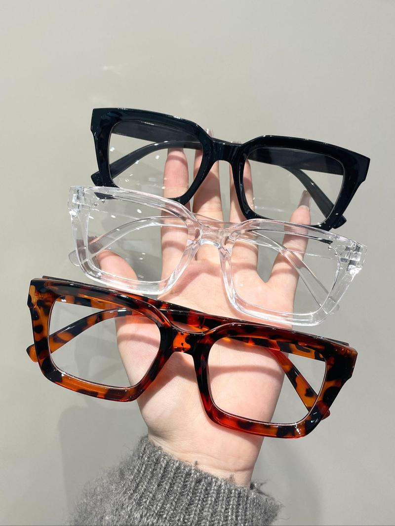 Unisex Simple Eyeglasses Set in Leopard, Clear and Solid Color , Trendy Square Frame Eyeglasses for Everyday Use, Fashion Accessories for Outdoor Activities, Trendy Casual Eyeglasses