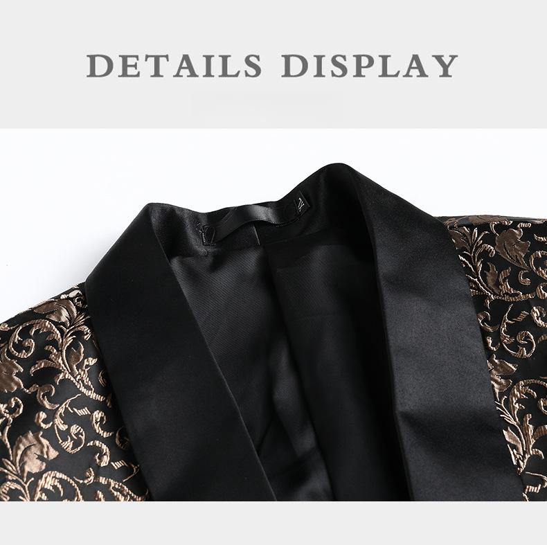 Men's Slim Fit Jacquard Shawl Lapel Suit  Korean Style Business Formal Blazer, Center Vent, Four Seasons Wear