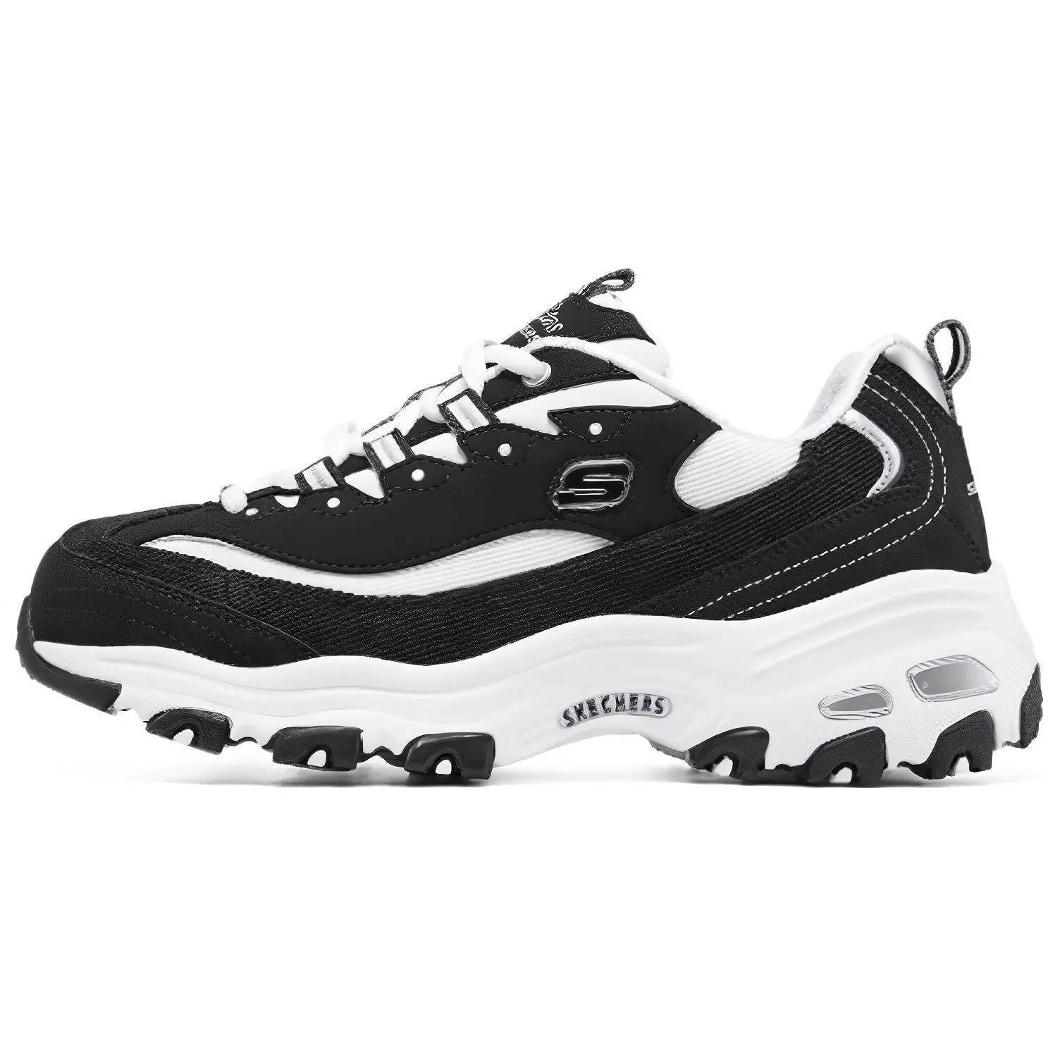 Skechers D'LITES 1.0 Panda Sneakers for Women – Thick Sole, Corduroy Upper, Slip-Resistant, Warm, Height-Increasing, Low-Cut Dad Shoes Verifiable, with credentials and supporting global authentication