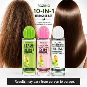 ROZINO Shampoo, Conditioner & Hair Serum Set - 100ml*3 Each, Keratin, Biotin & Jojoba Oil, Daily Hair Care Collection for Most Hair Types