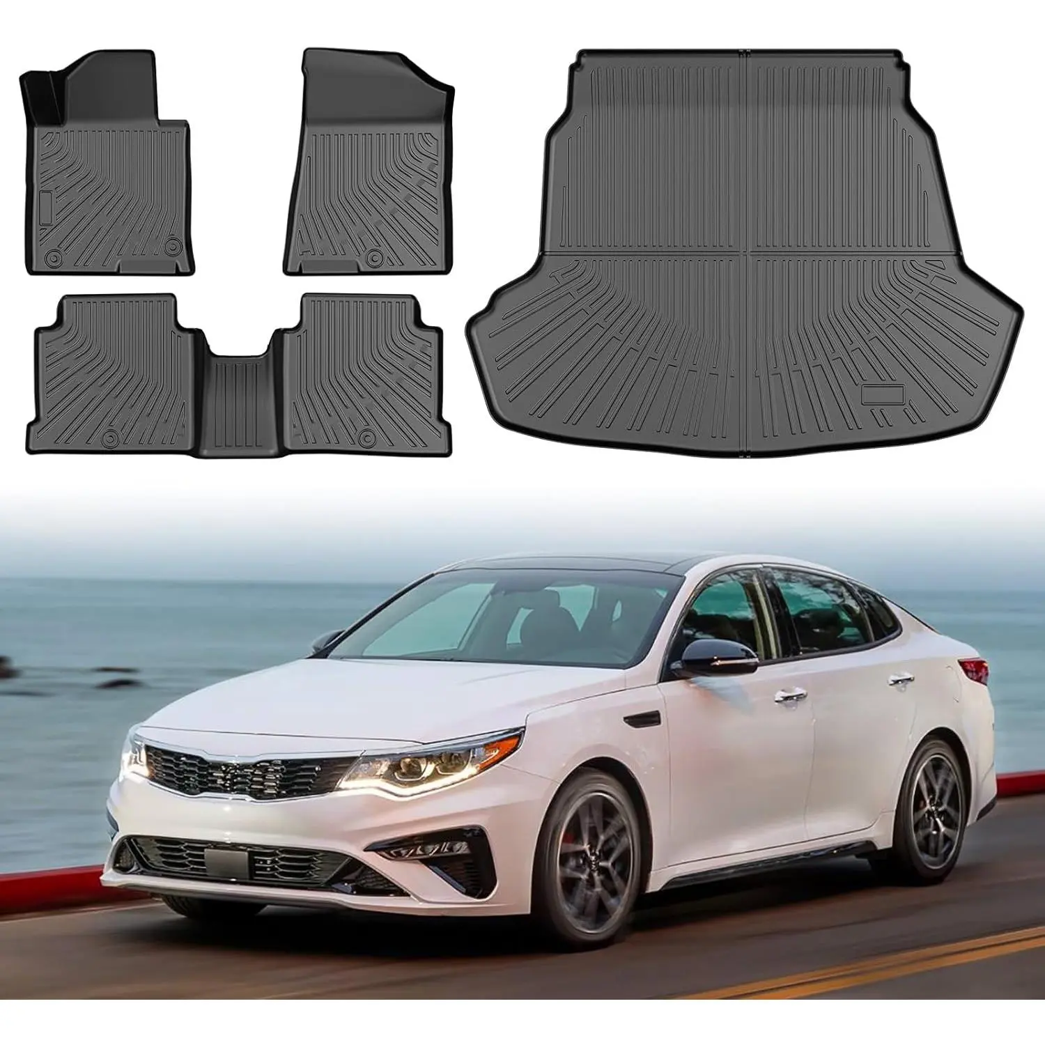 Sonata Floor Mats - Car Mats for Hyundai Sonata 2015-2019 & KIA Optima 2016-2020, All Weather Full Set Cargo Liner with Backrest Mat for Optima Accessories, Heavy Duty Waterproof, Black