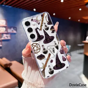 Witch Hats Potion Bottles Moon Crystals and Spell Books Charm HD Clear Shockproof Transparent Acrylic Magnetic Printed Phone Case for Samsung Galaxy S26 S25 S24 S23 S22 S21 S20 Fe Plus Ultra Edge S10E A57 A56 A55 A54 A37 A36 A35 A34 A26 A25 A24 A23 A17