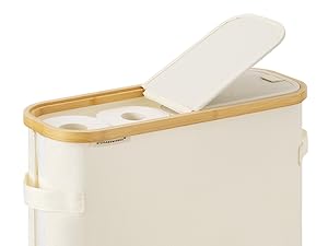 StorageWorks Toilet Paper Storage Baskets with Dual Flip Lids, Toilet Paper Organizer for Bathroom, Toilet Paper Container with Side Pocket, Holds 9 Mega or 12 Regular Rolls, Medium, Beige