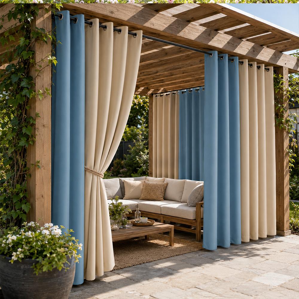 Snooztex Modern Polyester Flat-Woven Sun-Shade Color Block Curtains - Multi-Size, Indoor/Outdoor, Patio Area & Home Decoration Use