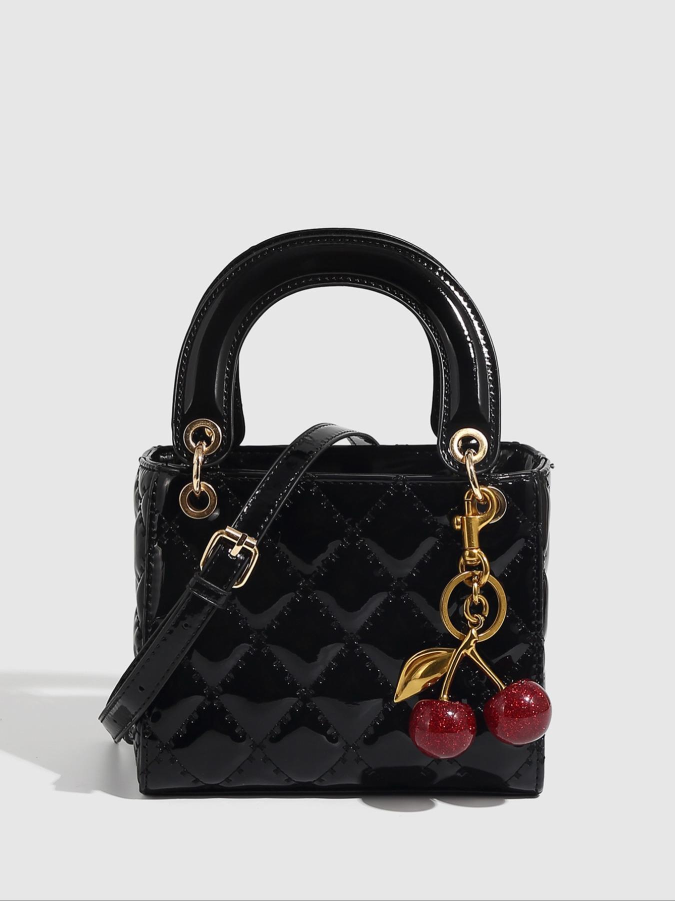 Women's Fashionable Cherry Decorated Quilted Crossbody Bag, Casual PU Leather Shoulder Bag for Daily Used, Trendy Versatile High-quality Daily Commuting Bag