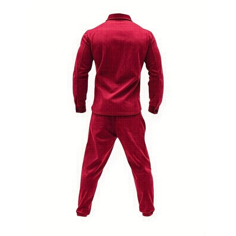 2pcs Men'S Casual Solid Color Sweatsuit Set, Polyester Knit Fabric with Slight Stretch, Regular Fit, with Lapel Collar, Button Details, for Spring/Fall - Fashionable American Style Workwear Jacket and Pants Combo