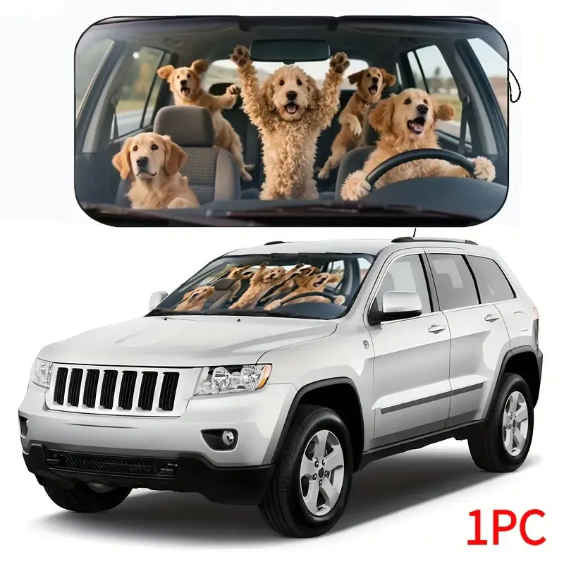 Humorous Golden Retriever Car Sunshade, Fashionable Women's UV Protection, Fits Various Cars, Heat Insulation, Privacy, Foldable, Easy Storage, Sunshade For Car Windshield, Car Window Sunshades