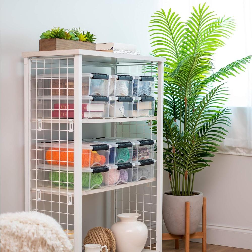 6 Quart Stackable Plastic Storage Bins with Lids, 3 Pack-BPA-Free, Made in USA-See-Through Organizing Solution, Latches, Durable Nestable Containers, Secure Pull Handle-Clear/Black