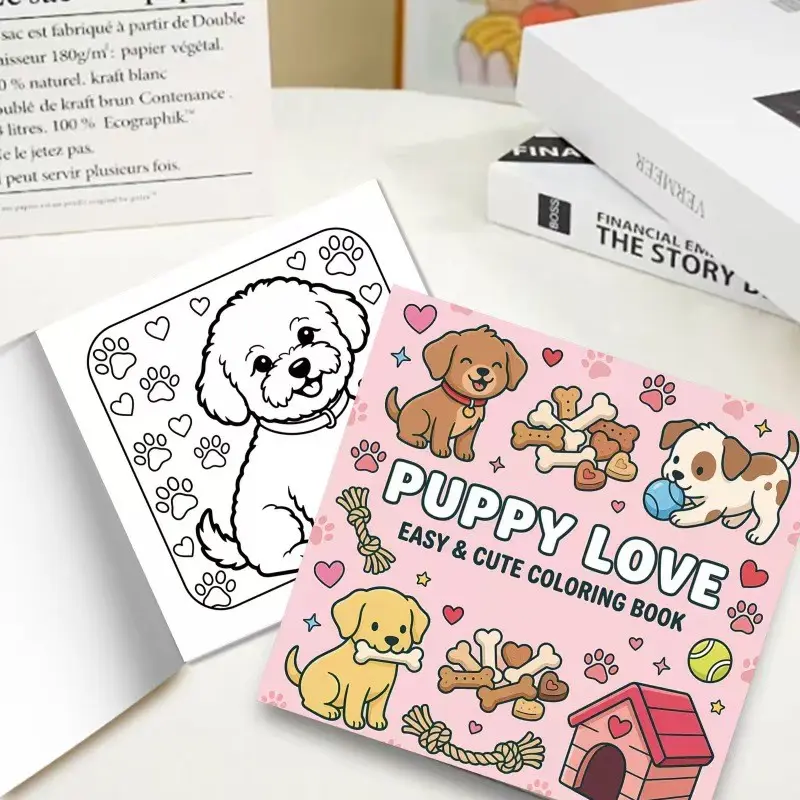 Cute Puppy Coloring Book for Kids, 24 Pages Simple Line Art, Heart Paw Print Decor, Perfect for Classroom Rewards and Party Gifts