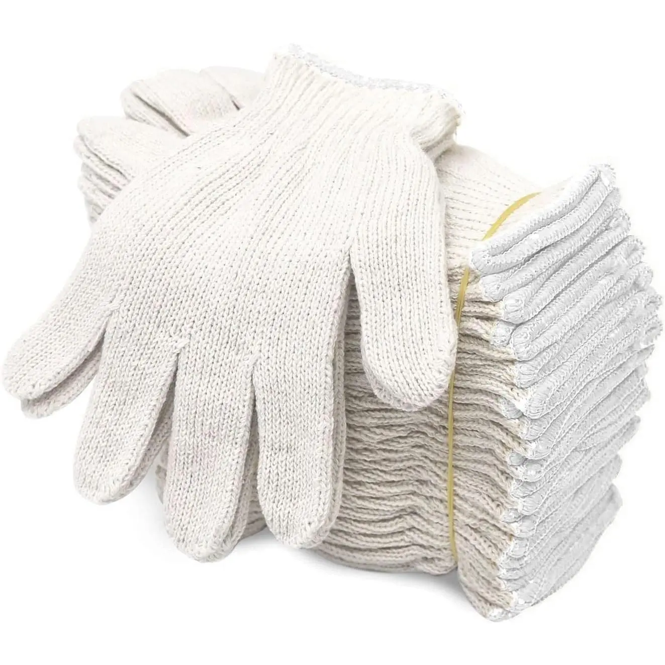 Cotton Polyester String Knit Shell Safety Protection Work Gloves for Painter Mechanic Industrial Warehouse Gardening Construction Men & Women 12 Pairs, no Dots, Large Size