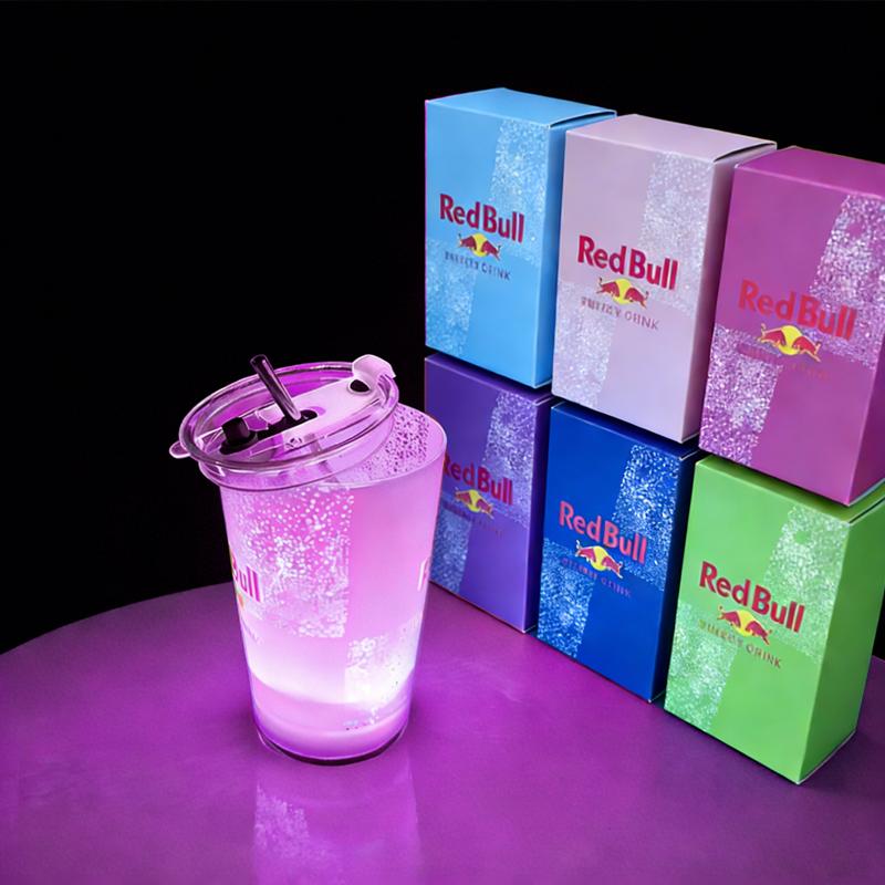 Creative Bar Party Luminous Red Bull 14oz LED Cup Customizable Color Option Free Straw Lid Included Premium Cup with Exclusive Perks WB Blue