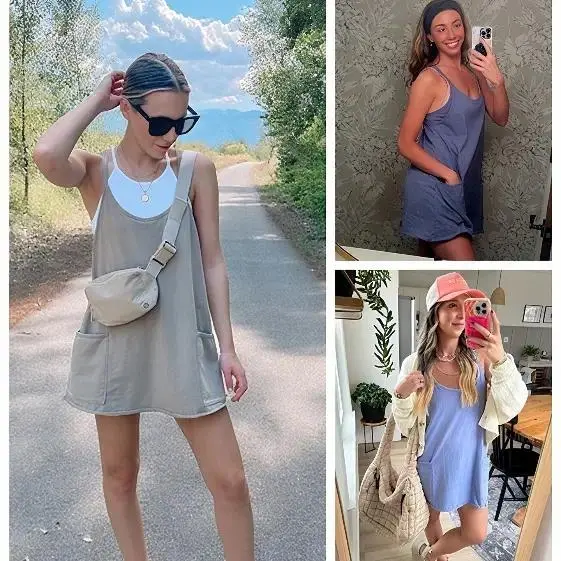 Women's Summer Spaghetti Straps Mini Dress V Neck Sleeveless Athletic Sundress with Built-in Shorts SummerVibes