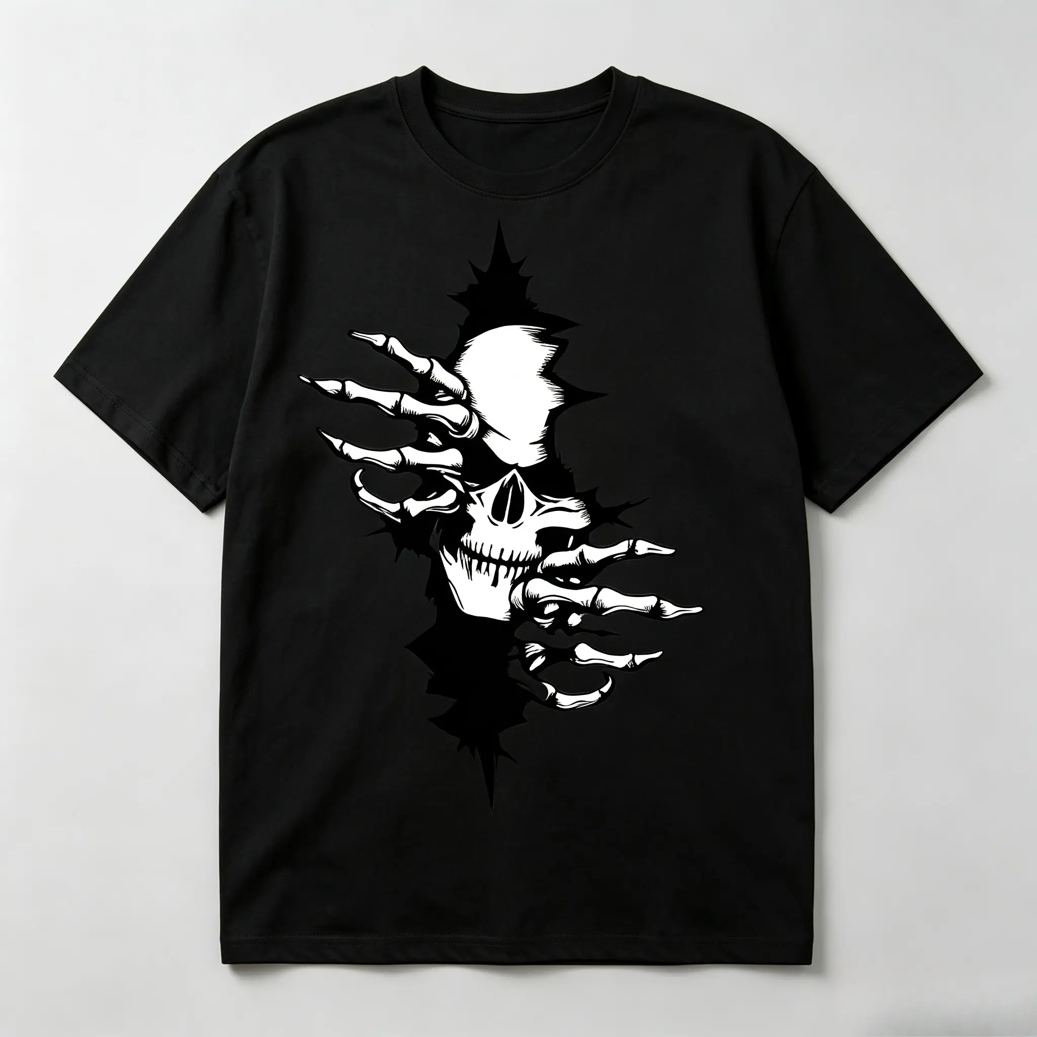 Men's Oversized Cotton Short-Sleeve Round Neck T-Shirt - Breakthrough Skull Skeleton Graphic, Gothic Stylish Menswear Tops, Valentine’s Day Gift For Gothic Lovers