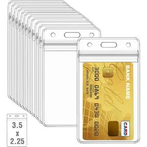 10 count Clear Plastic Heavy Duty Vertical Name Badge ID Card Holders with  Resealable Zip, Plastic Name Tag Holder