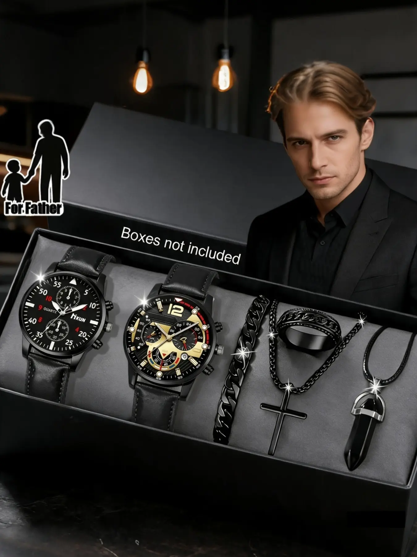 6pc New Men's Business Luxury Fashion Quartz Watch, Round Dial, Quartz Movement, Ideal for Daily and Formal Occasions, Perfect Gift