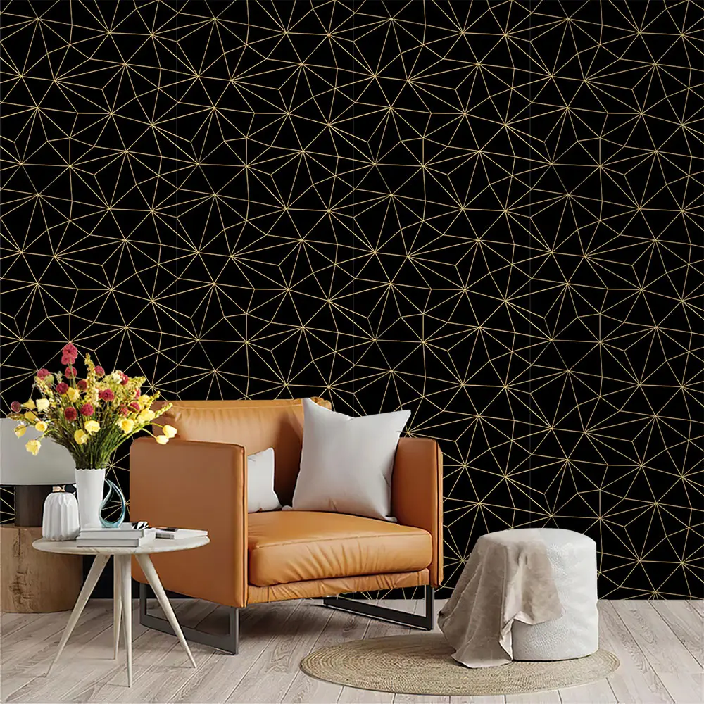 Black Gold Geometric Peel And Stick Wallpaper,PVC Self Adhesive Wall Decor