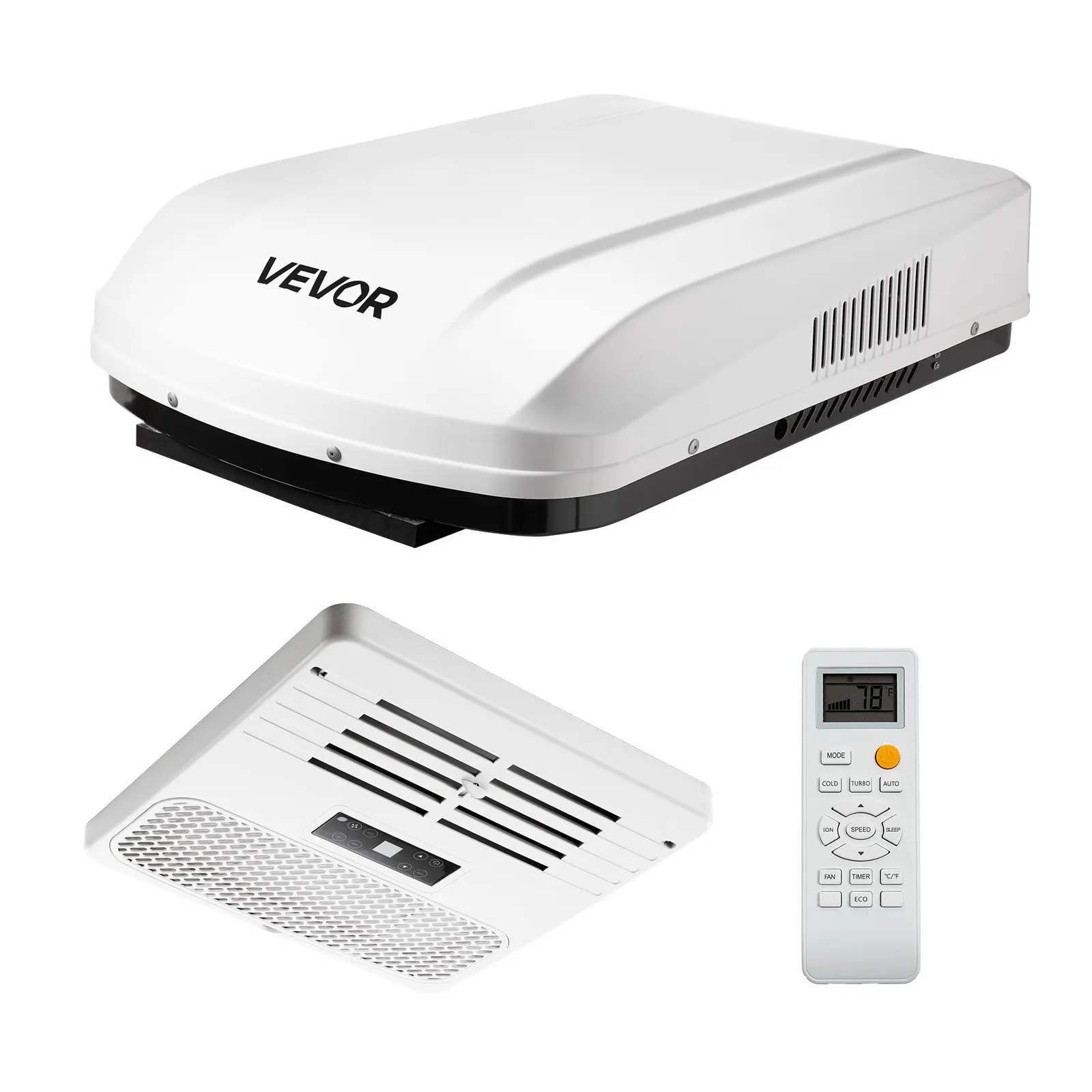 RV Air Conditioner, 13500 BTU RV AC Unit, 120V Ducted Rooftop Air Conditioner with Variable Speed Compressor, Easy Install Quiet Cooling AC Unit with ADB Button Control and Remote Control, White