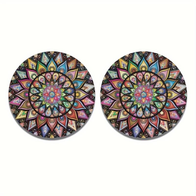 Mandala Flower Pattern Car Coaster, Round Anti-slip Car Cup Holder Coaster, Universal Car Interior Decoration Accessories for Women & Men, Car Trinkets Accessory, Car Interior Set, Car Interior Kit, Car Interior Decorative