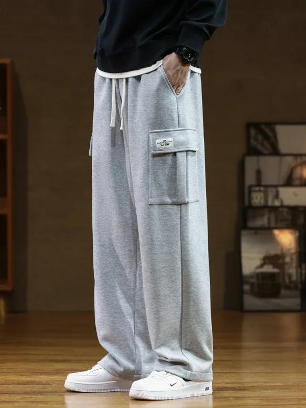 Kyn Apparel 2026 New Sweatpants Men Multi-Pockets Drawstring Cotton Casual Wide Pants Male Loose Straight Trousers Large Size 8XL