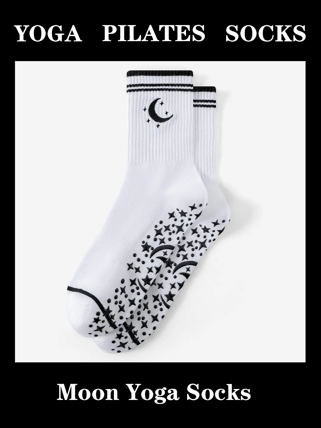 Women Starry Style Yoga Socks, Star & Moon Pattern, Non-Slip Grip, Anti-Skid Sport Socks for Yoga Pilates, Indoor & Outdoor Activities, All Season Socks