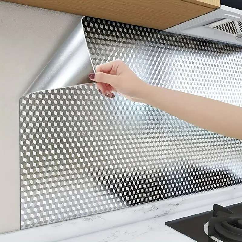 Heat-Resistant Aluminum Foil Kitchen Wallpaper, Waterproof Anti-Greasy Self-Adhesive, Stain Resistant Drawer Liner, Easy Clean Backsplash