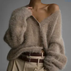 2026 Trendy Women's Faux Mink Knit Cardigan, Cozy Slouchy Oversized Sweater Coat, Soft Long Sleeve Open Front Outerwear for Spring and Fall Daily Wear
