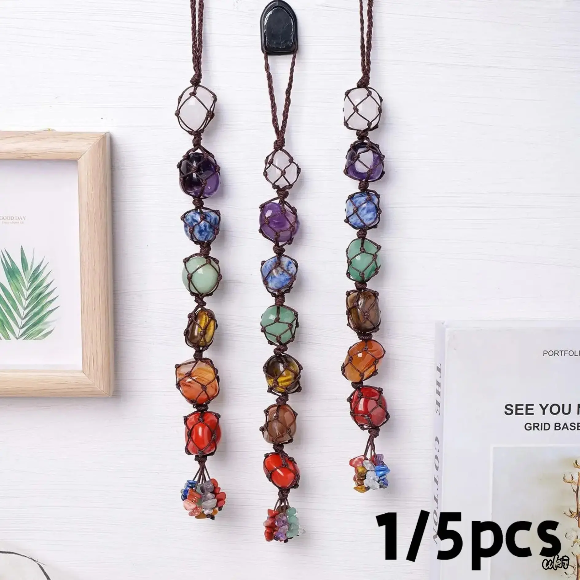 Natural Crystal Chakra Pendant, Polished Tumbled Healing Stones, Universal Decor Ornament For Cars And Homes, Spiritual Crystal Accessory With Blessing Meaning, Thoughtful Gift Choice