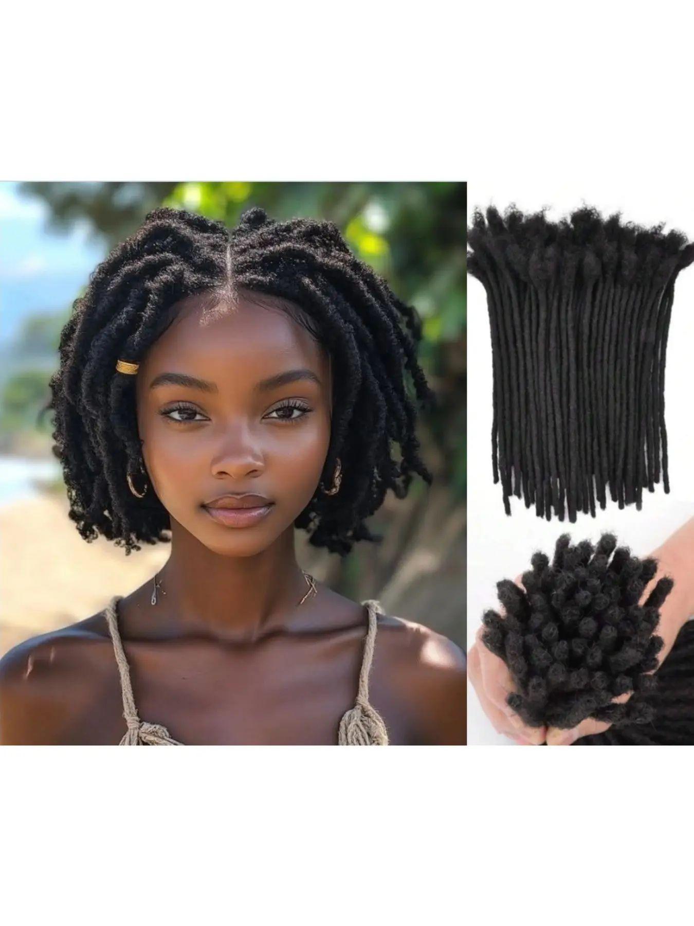 Black Human Hair Dreadlock Extensions Handmade Loc Extensions for Men Women 4-16 Inch 10/30/60 Strands Natural Loc Hair Soft Durable Lightweight Beginner Friendly Easy Install Full Head Hairstyle Interlocked Locs