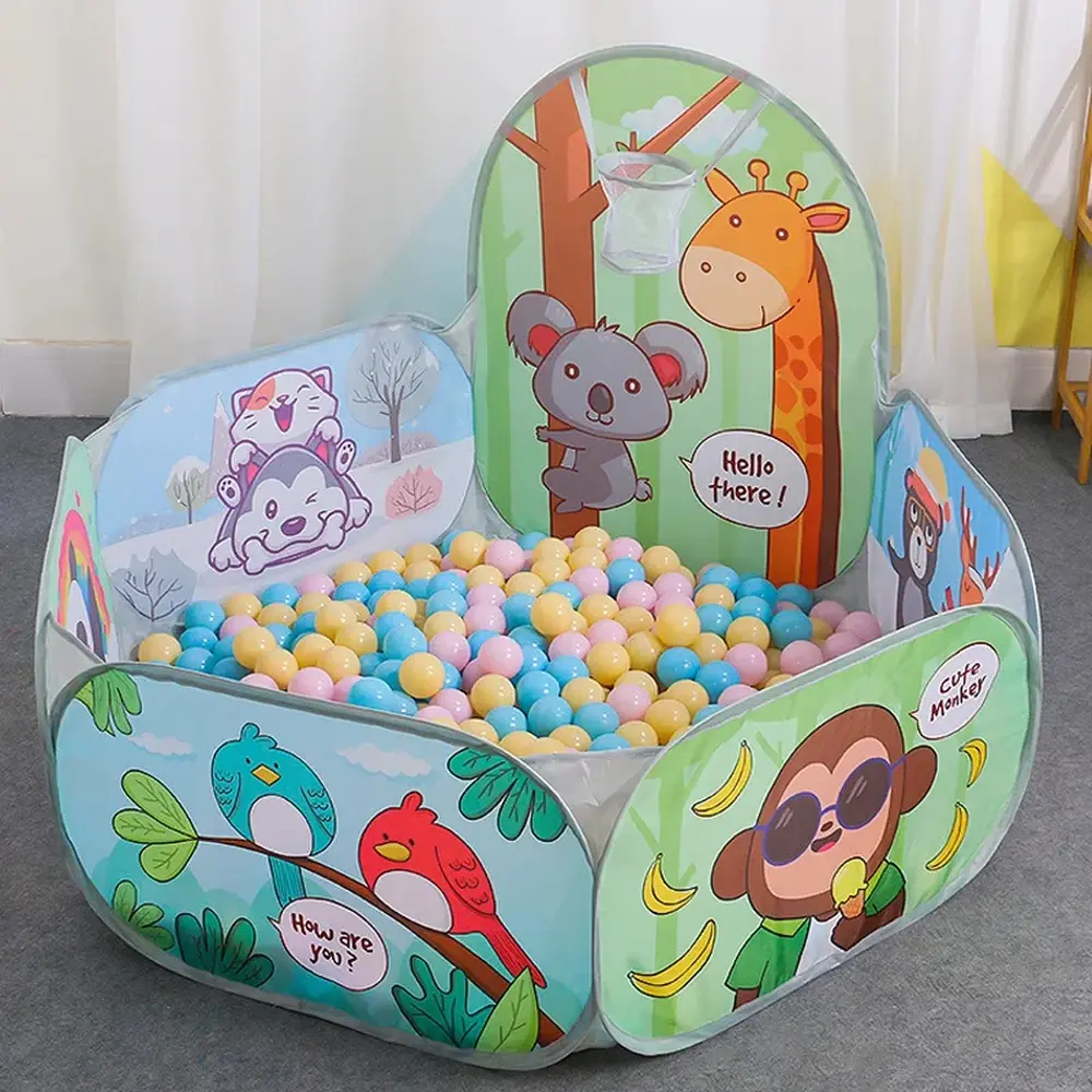 120cm Kids Playpen Tent House, Portable Baby Ball Pool with Basketball Hoop, Indoor Outdoor Playground Play Tent, Activity Game Toy for Children