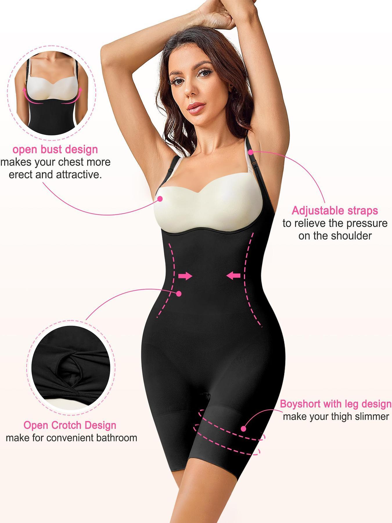 Women's Solid Backless U Neck Shapewear Bodysuit, Adjustable High Stretch Seamless Shaper, Tummy Control Butt Lifter, Ladies Shapewear for All Seasons, Womenswear