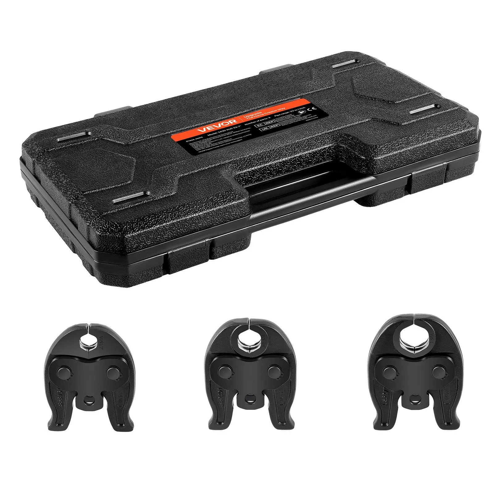 VEVOR VUS Press Jaws for 24KN Compact Series Press Tools, 3PCS Pressing Jaws 1/2", 3/4" & 1" - Compatible with ProPress Copper Pipes Connections, Includes Carrying Case