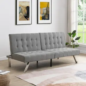 ARCH Modern Futon Frame Sofa Bed with Wood Frame and Stainless Steel Legs, Convertible Couch Bed for Living Room or Guest Room, Grey Upholstered Sleeper Chair Bed, Easy Assembly, Single Size, Living Room Furniture for Apartment, Lounge