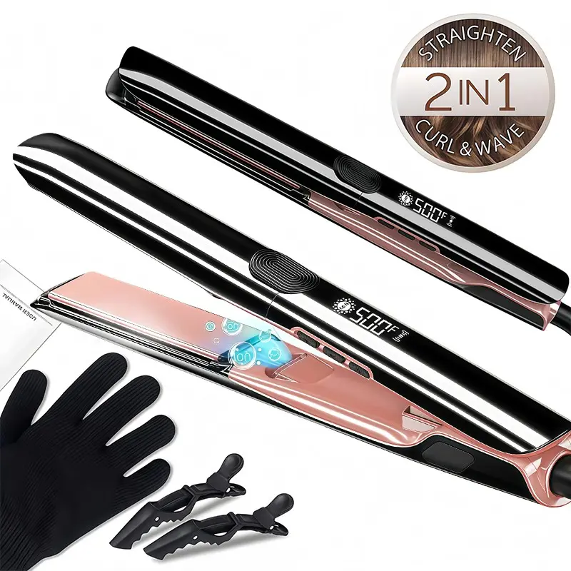 1 pc Hair Straightener 1 Inch Flat Iron and Curler 2 in 1 Titanium Ceramic Ionic Dual Voltage Straightener with Heat-Resistant Silicone, for Less Frizz, Shinier & Smoother Salon-Quality Straightener At Home