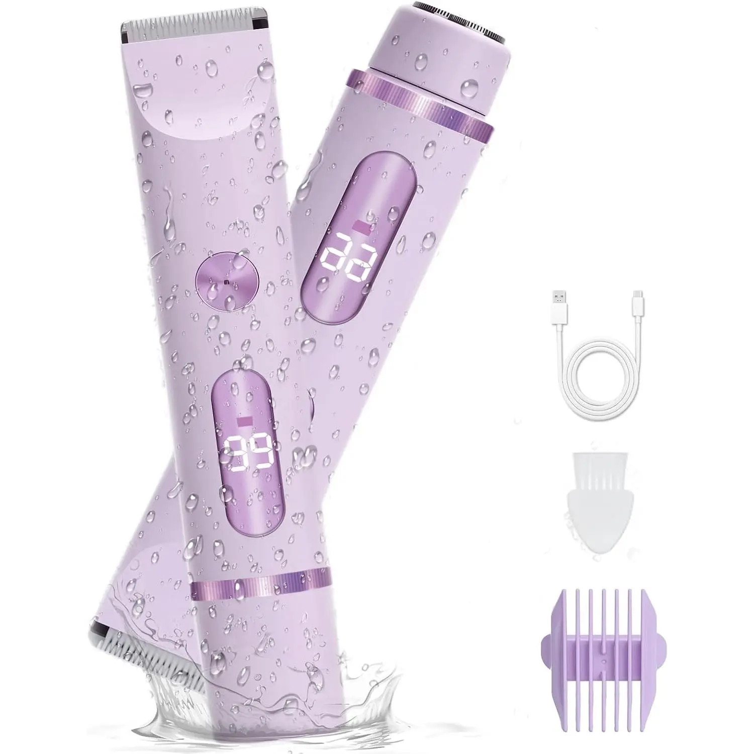 Bikini Trimmer for Women, Cordless Electric Shaver with Dual Heads, IPX7 Waterproof Razor for Painless Hair Removal on Face, Legs, Underarms, Pubic Area – Wet & Dry Use for Sensitive Skin