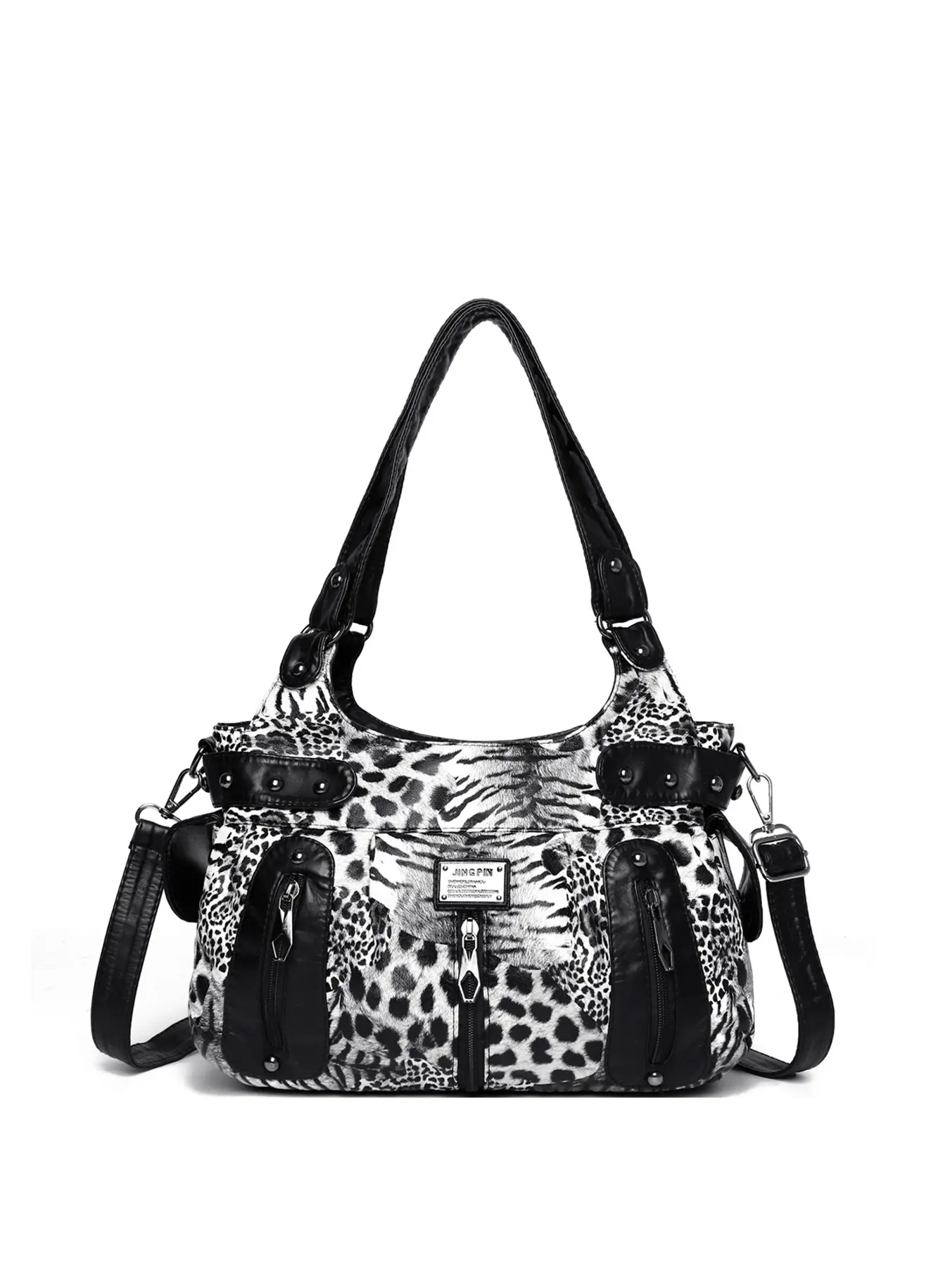 1pcRetro leopard print zebra print patchwork tote shoulder bag, women's trendy faux leather handbag, large capacity casual detachable shoulder strap commuting travel crossbody bag, Commuter Bags