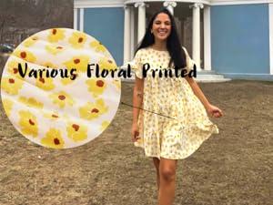 PASLTER Womens Ruffles Boho Floral Printed Babydoll Loose Swing Casual Short Mini T-Shirt Dress