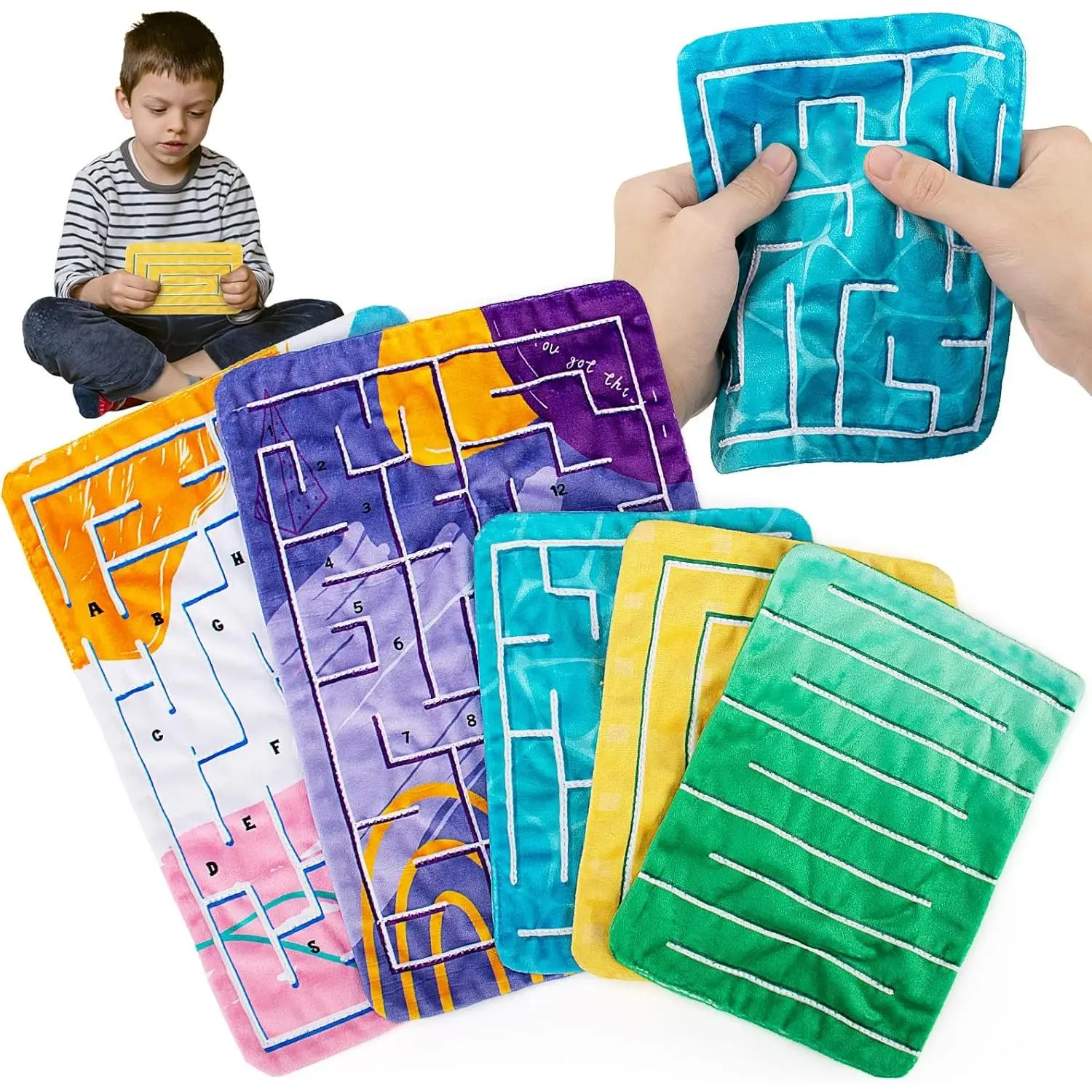 5 Pcs Marble Maze Mat Sensory Fidget Stress Relief Toys, Sensory Mat Anxiety Calming Toys, Tactile Sensory Toys for Kids Adults Teens Autism with Special Needs School Classroom Home Supplies, 2 Sizesfidget toys