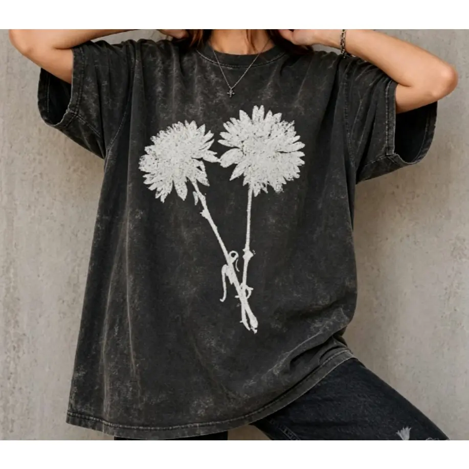 Shirt, Vintage Graphic Tee, Floral Aesthetic T-Shirt, Moody Art Shirt, Soft Grunge Oversized Tee, Washed Cotton Gift