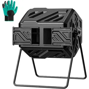 43 Gallon  Chamber Compost Bin with -in Nuts, Outdoor Rotating Composter Tumbler for Garden Backyard, Black