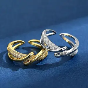 Women's Cubic Zirconia Copper Ring, Unique Adjustable Expandable Expanding Flexible Open Band Costume Jewelry for Sports & Outdoor Protective Gear Use, Copper Rings, Cubic Zirconia Rings