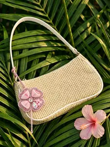 Women's straw woven bag, summer new beach vacation style, simple and versatile straw woven crossbody bag with exquisite pendant, seaside vacation armpit bag, commuting, daily travel, Crossbody purse, shoulder bag
