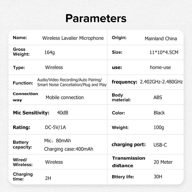 HITOZON Wireless Lavalier Microphone, USB Rechargeable Wireless Microphone with Charging Case, Lapel Mini Mic for Video Recording, Teaching, Interviews, Podcast, Audio, Portable Mic