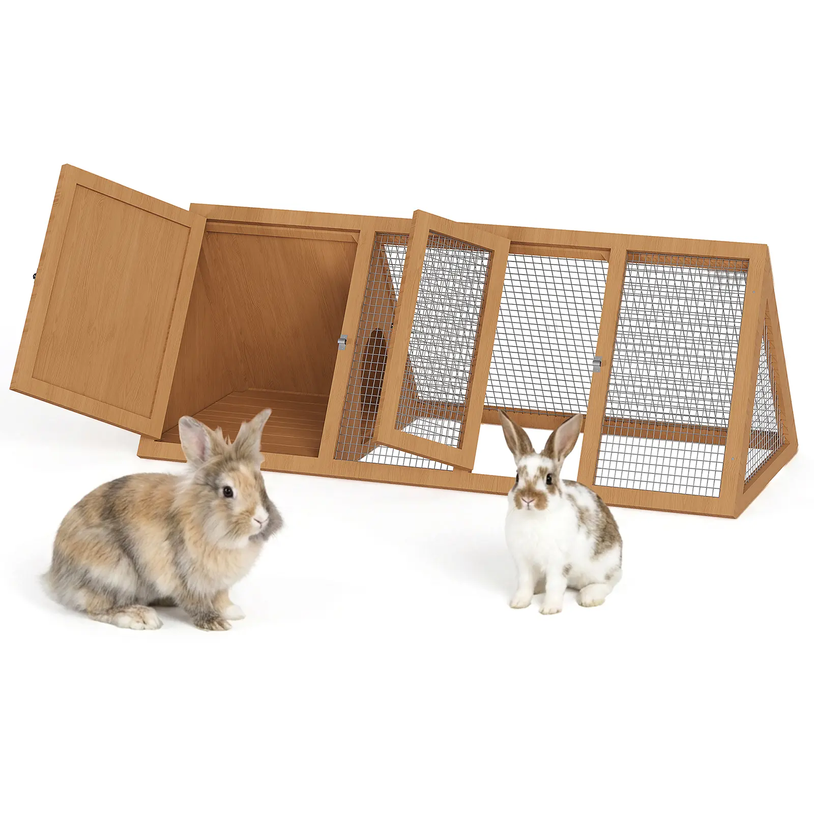 A-Frame Rabbit Hutch with 2 Doors, Quail Coop, Ventilated Wooden Outdoor Cage for Small Animals