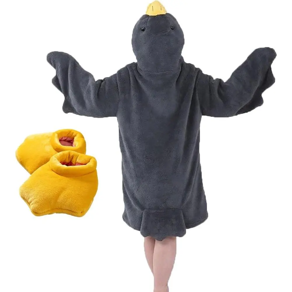 Wearable Goose Blanket Hoodie Onesie with Shoes Adult &  | Warm Duck Wearable Hoodie Blanket with Sleeves,Cozy Sleeping Bag