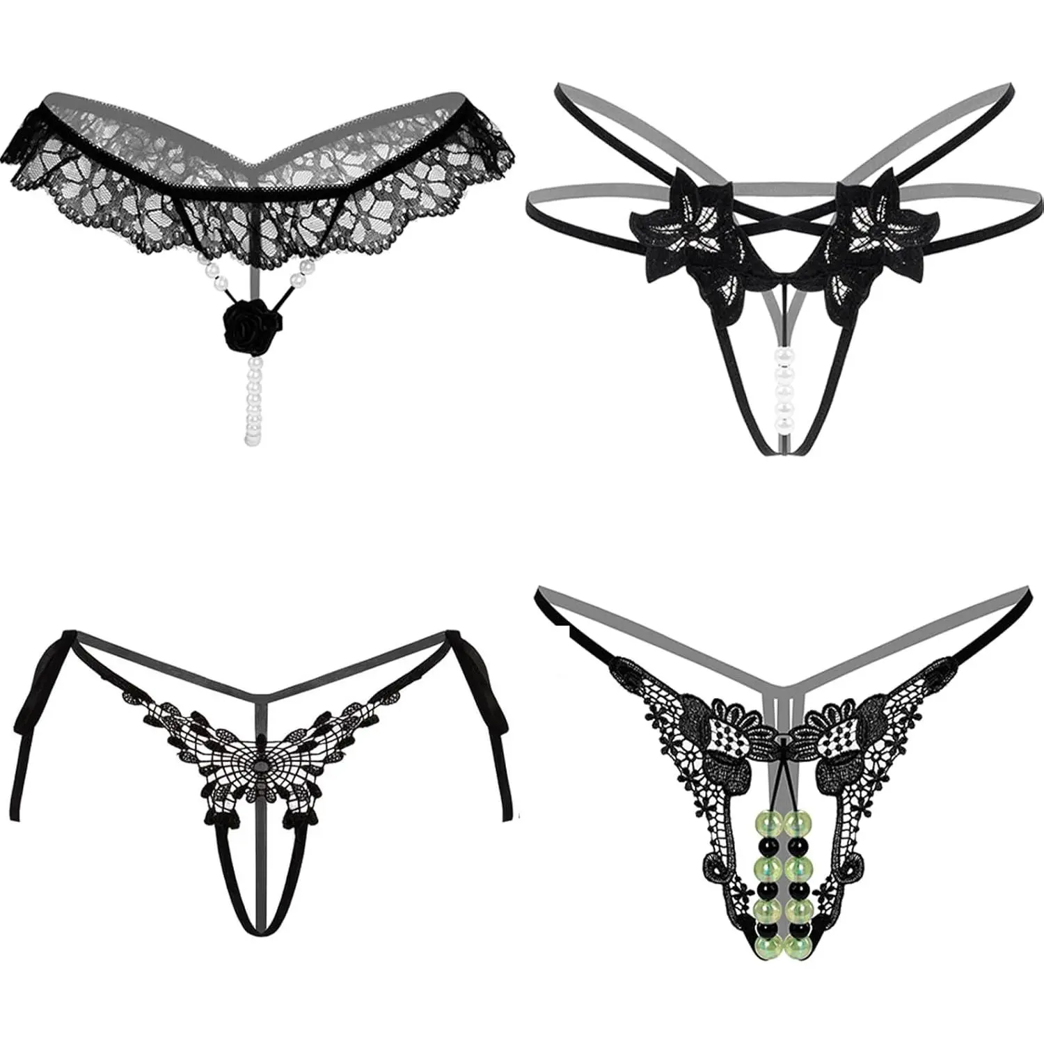 Women's Seamless Fabric G-String Thongs - Low Waist T-Back, Crotchless, Adjustable Fit, Sexy Heart Chain Panties