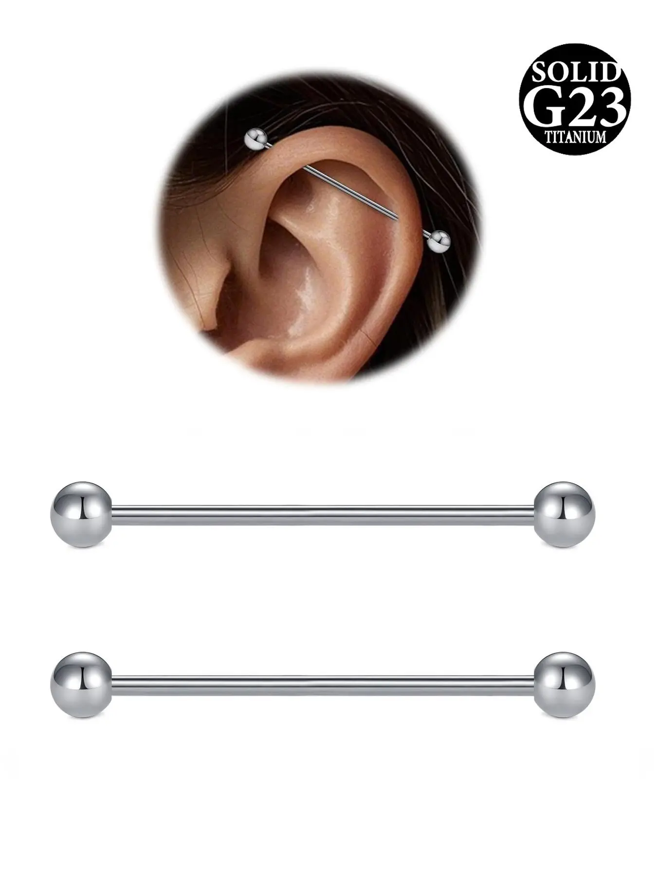 Titanium Industrial Barbell 14G Industrial Nipple Rings Earring Industrial Piercing Jewelry Nipple Piercing Jewelry  Industrail Piercing Tongue Ring Long Bar Body Piercing Jewelry 12-38mm Titanium Alloy Wearable Jewelry