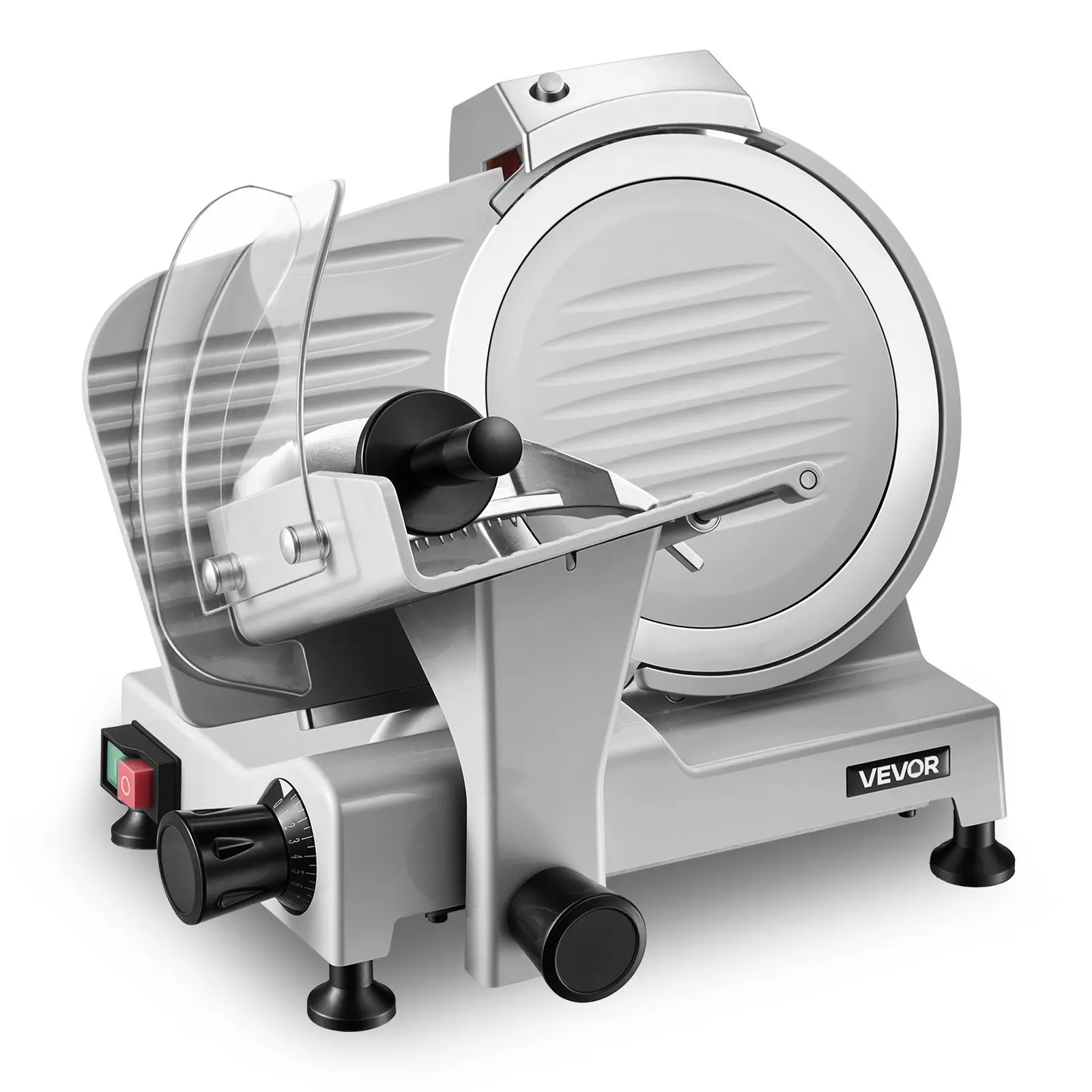 VEVOR Commercial Meat Slicer, 300W Electric Cutter, Removable 10" Carbon Steel Blade and Food Tray, 0-0.47" Adjustable Thickness Food Slicer Machine, for Frozen Meat, Ham, Baguett, Steak, ETL Approved