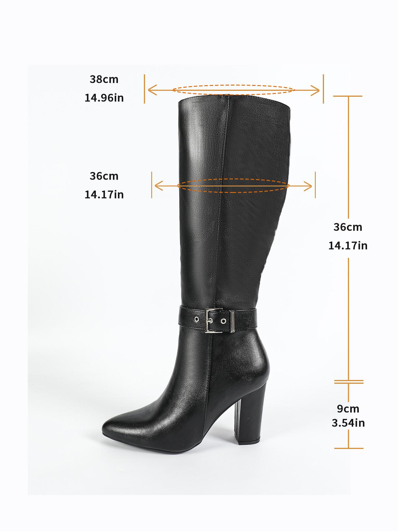 Women's Side Zip Chunky Heel over Knee Boots, Vintage Fashion Fall Winter Pointed Toe Shoes, Silver Color Buckle Design, Elegant Boots