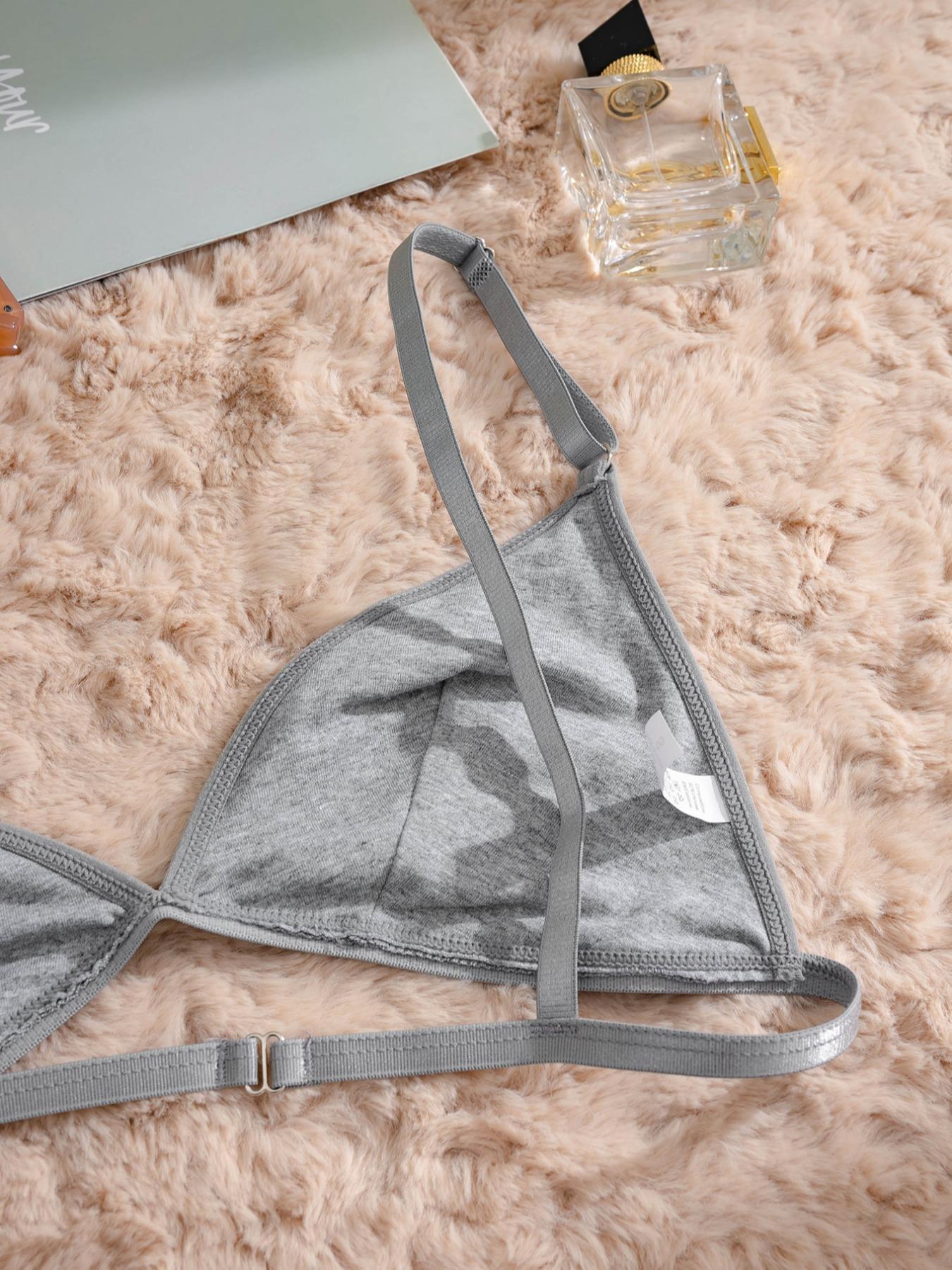 Women's Plain Ribbed Wireless Seamless Triangle Soft Breathable Bra, Adjustable Spaghetti Strap Push Up Fitted Lingerie Top, Soft Comfortable Lingerie for All Seasons Adjustable Bras