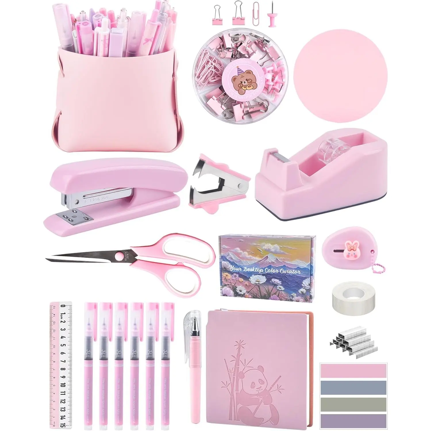 Pu Leather Office Supply Kit - Includes Staples, Pencil Case, Stapler, Pen & Desk Accessories, Organizes Spaces for Home, School Use